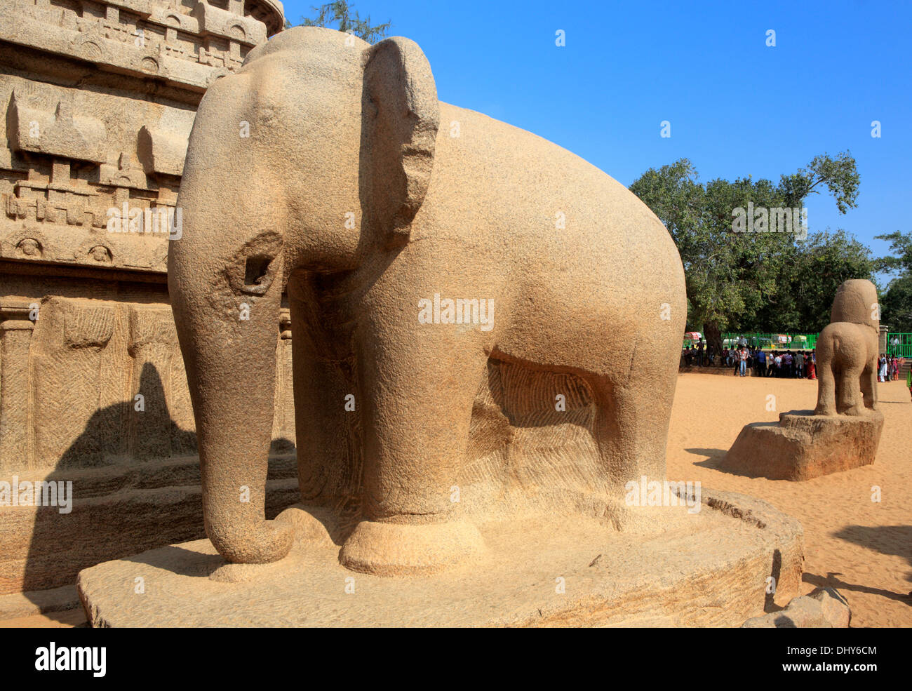 Pancha Rathas, cave Tempel (7. Jahrhundert), Mahabalipuram, Tamil Nadu, Indien Stockfoto