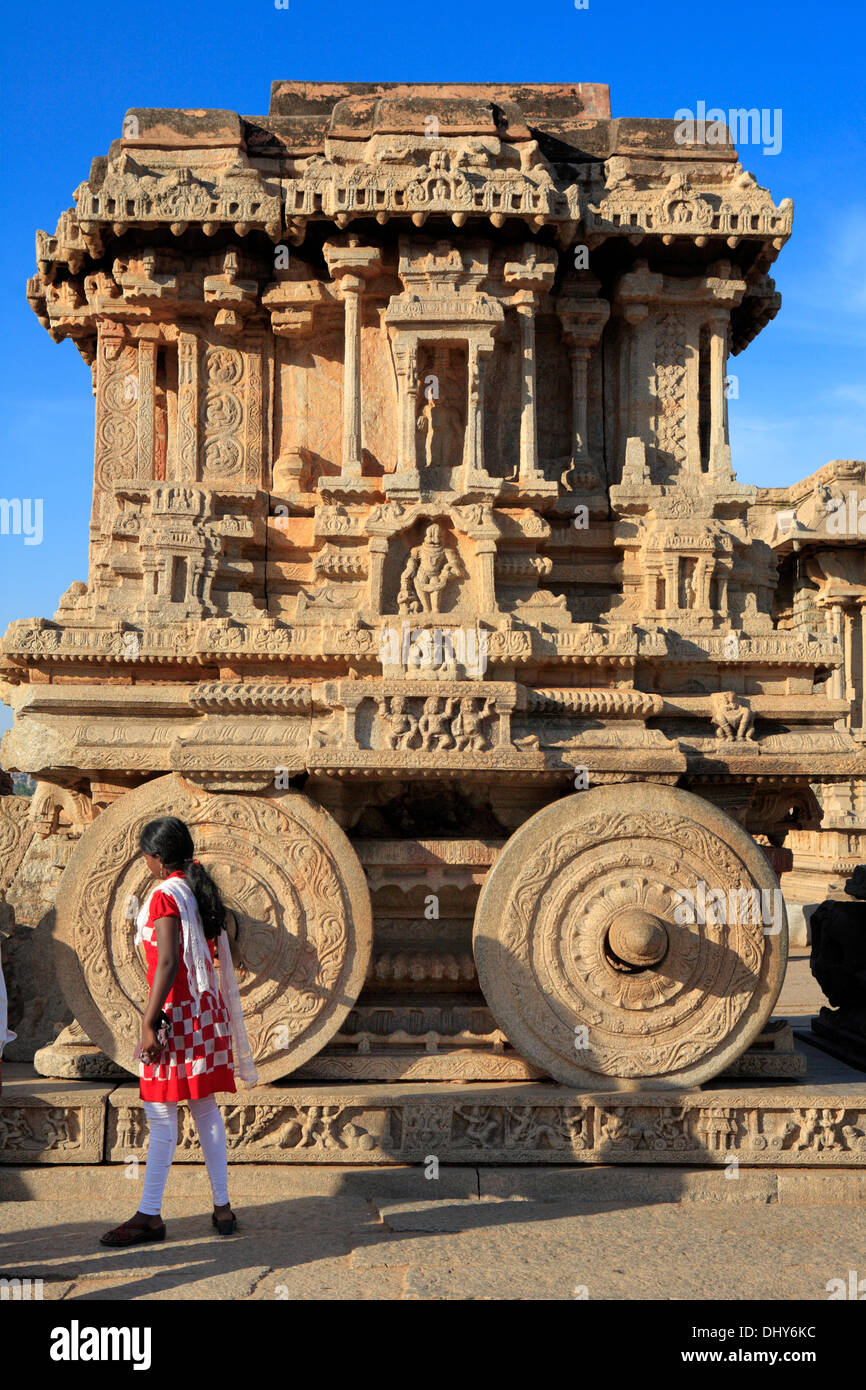 Stein gehauen Streitwagen, Vittala Tempel (16. Jahrhundert), Hampi, Karnataka, Indien Stockfoto