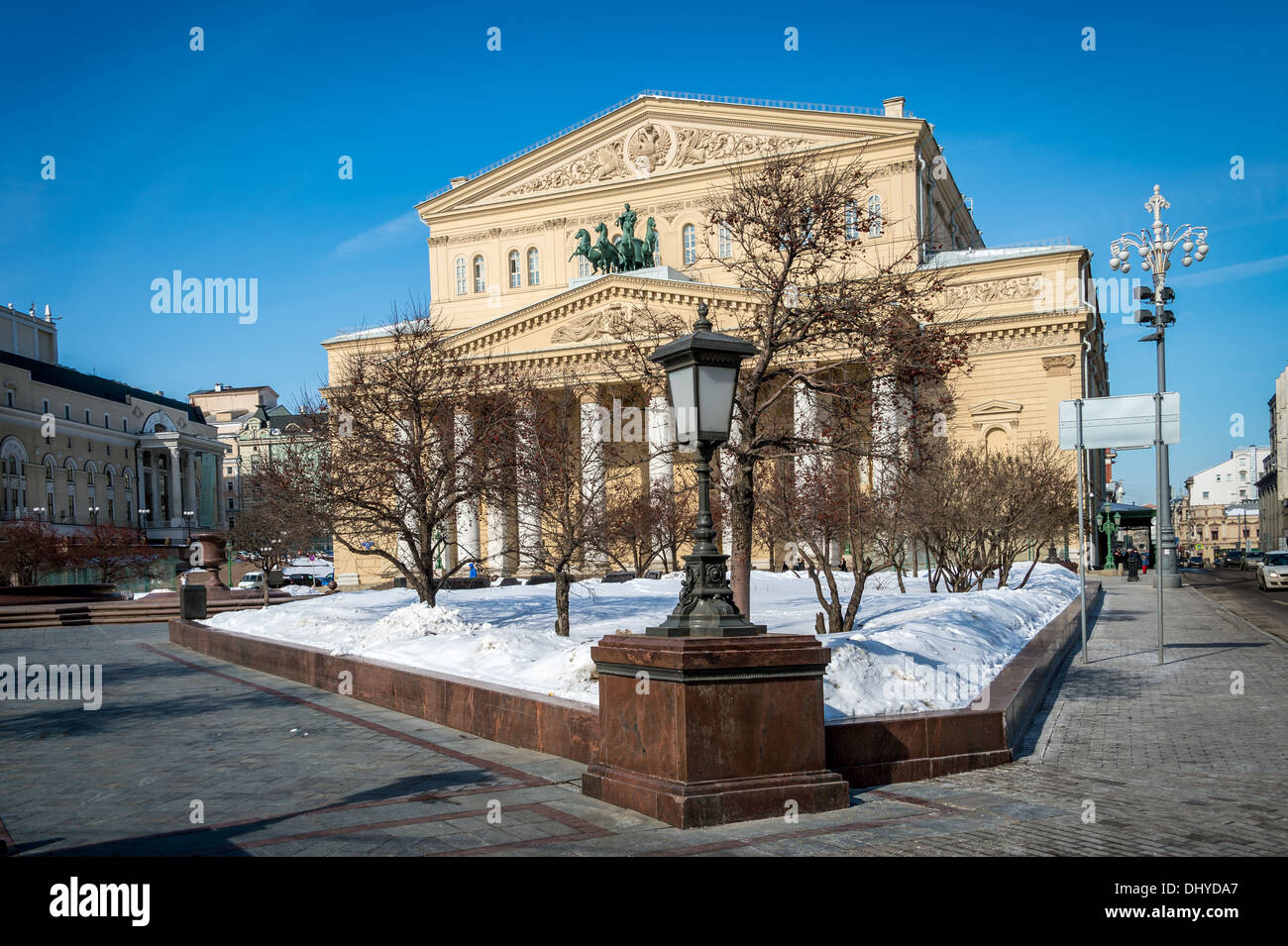 Fassade des Bolshoi Theater in Moskau Stockfoto