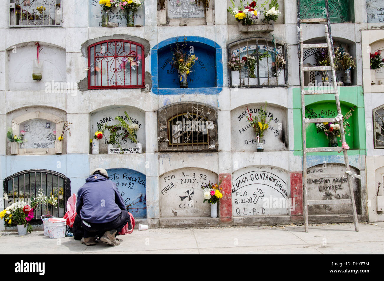 Allerheiligen auf dem Friedhof von Villa Maria del Triunfo. Lima Peru. Stockfoto