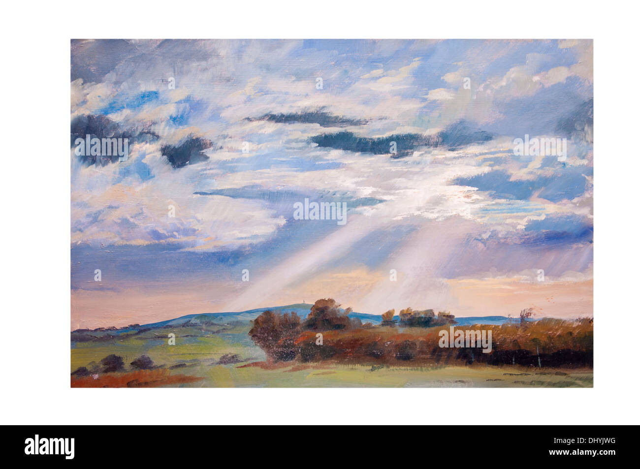 Ölgemälde von The East Sussex Landschaft auf der Suche in Richtung Fairlight von Winchelsea Beach Stockfoto