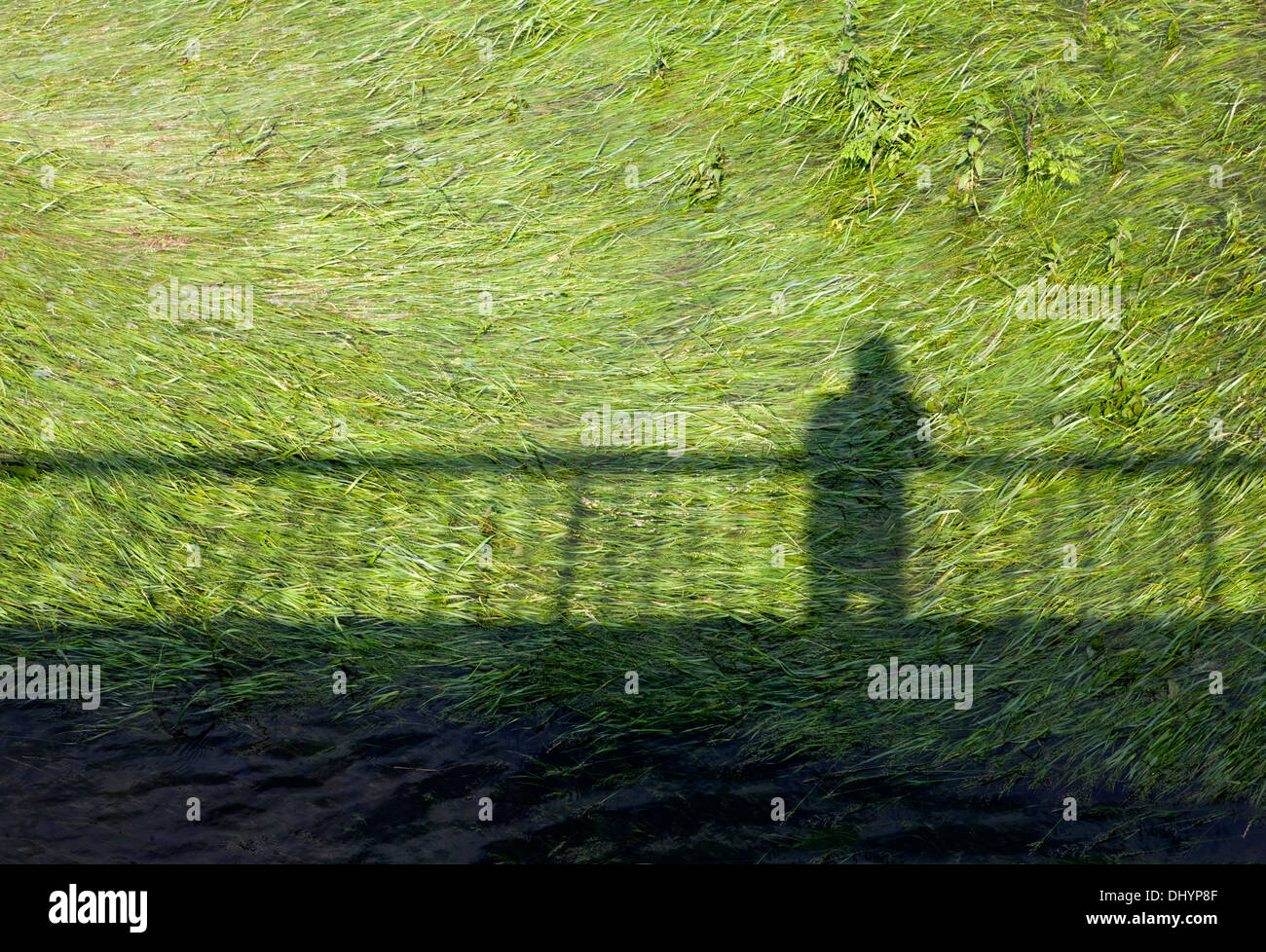 Schatten einer Person und einem Zaun Stockfoto