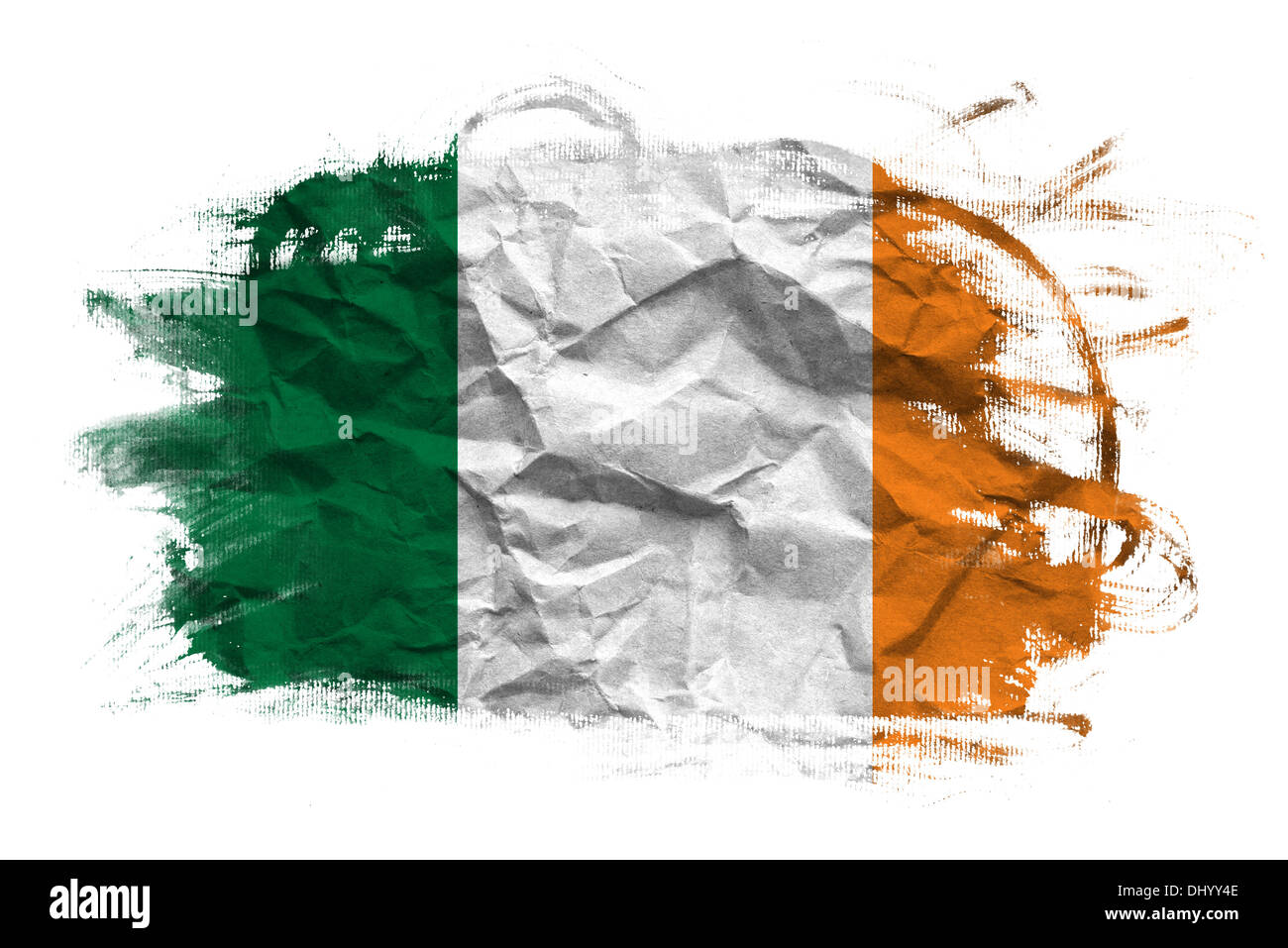 Irland Flagge auf zerknüllte Papier Textur. Alten Recyclingpapier Hintergrund. Stockfoto
