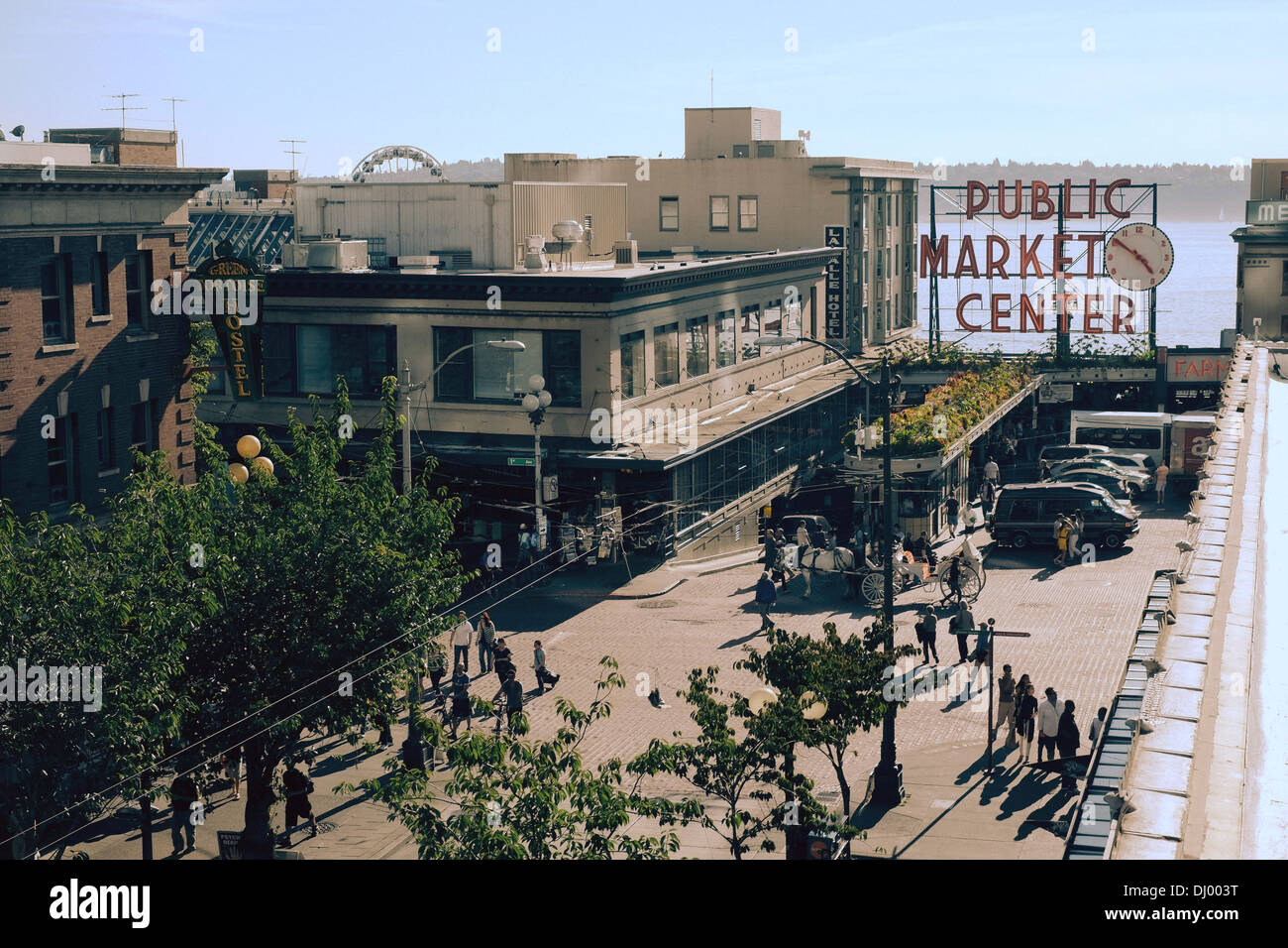 Blick von der Dachterrasse des Pike Market, Seattle Stockfoto