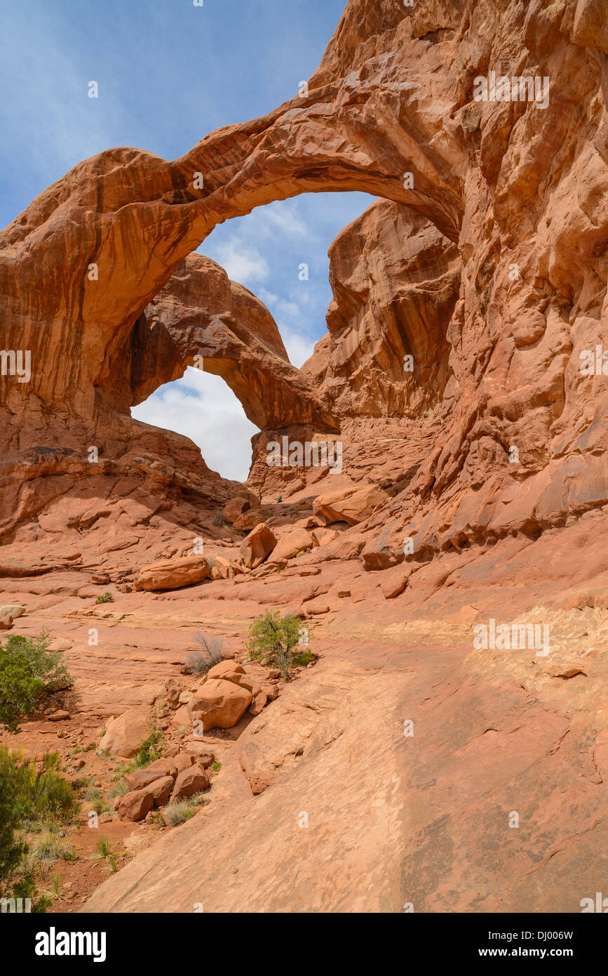 Doppelbogen, Windows Abschnitt, Arches-Nationalpark, Utah, USA Stockfoto