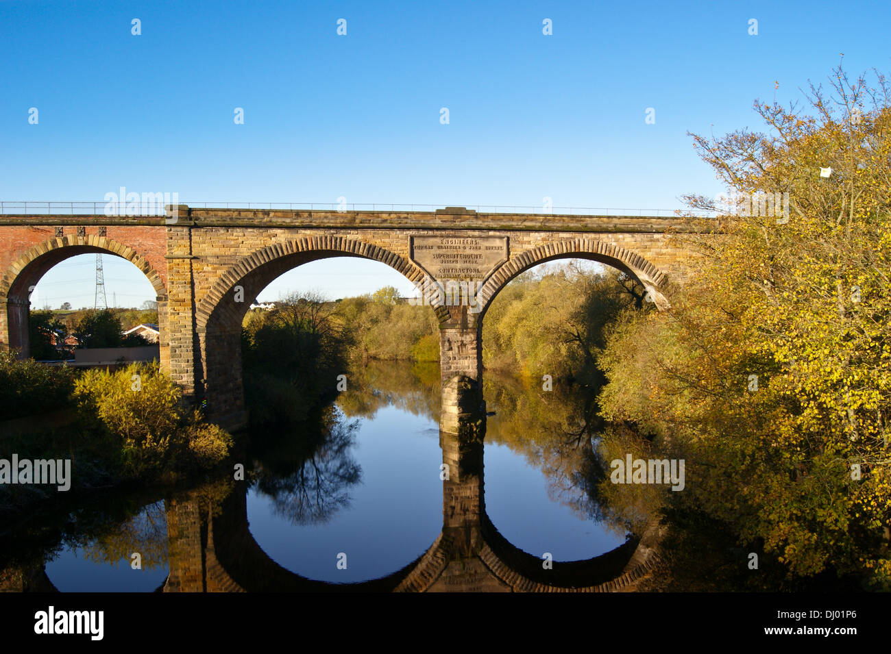 Yarm Eisenbahnviadukt über den Fluss Tees von Grainger und Bourne, 1848-52, yarn, County Durham, England Stockfoto