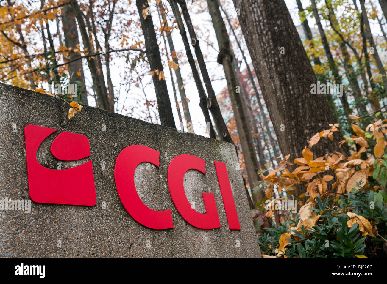 Signage außerhalb eines Bürogebäudes, die durch das CGI-Gruppe besetzt. Eine Tochtergesellschaft der CGI-Gruppe, CGI-Bundes-, serviert auf der Lead Auftragnehmer auf der unruhigen Heathcare.gov website Stockfoto