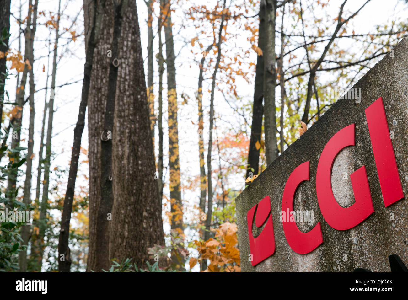 Signage außerhalb eines Bürogebäudes, die durch das CGI-Gruppe besetzt. Eine Tochtergesellschaft der CGI-Gruppe, CGI-Bundes-, serviert auf der Lead Auftragnehmer auf der unruhigen Heathcare.gov website Stockfoto