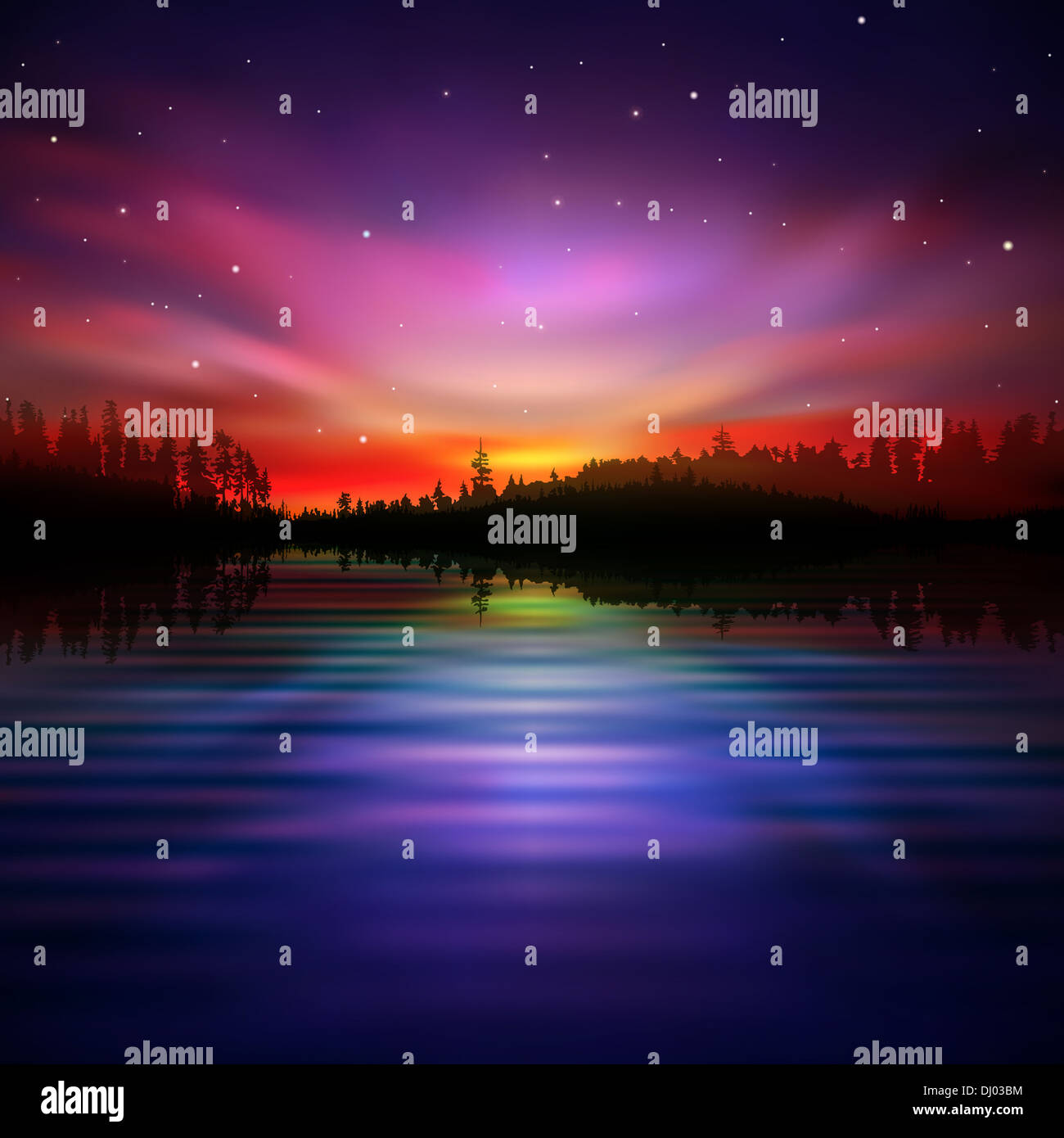 abstrakte Nacht Natur Hintergrund mit rosa Aurora borealis Stockfoto