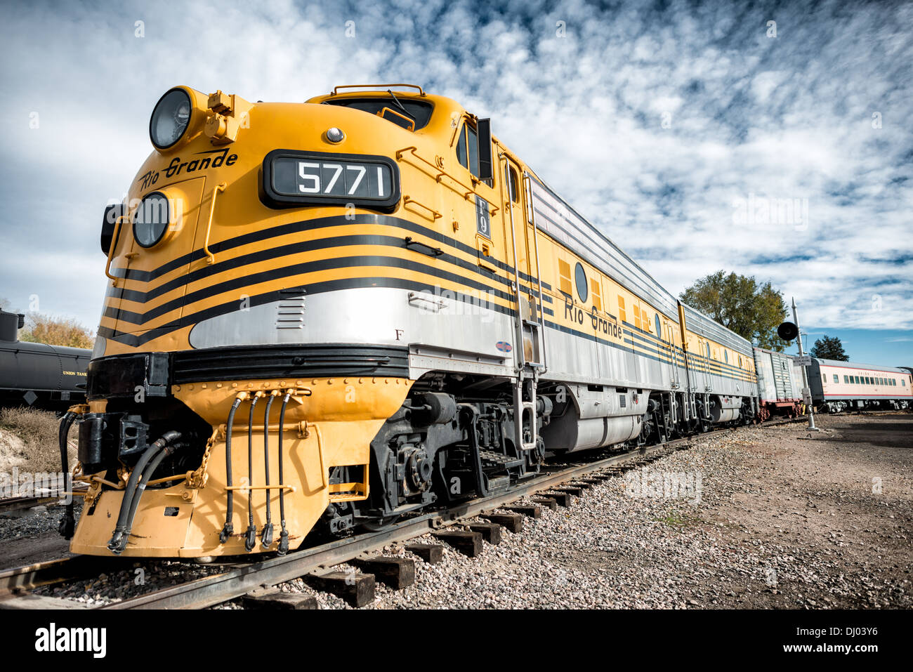 GOLDEN, Colorado - einer Diesellok auf Anzeige an der Colorado Railroad Museum in Golden, Colorado. Stockfoto