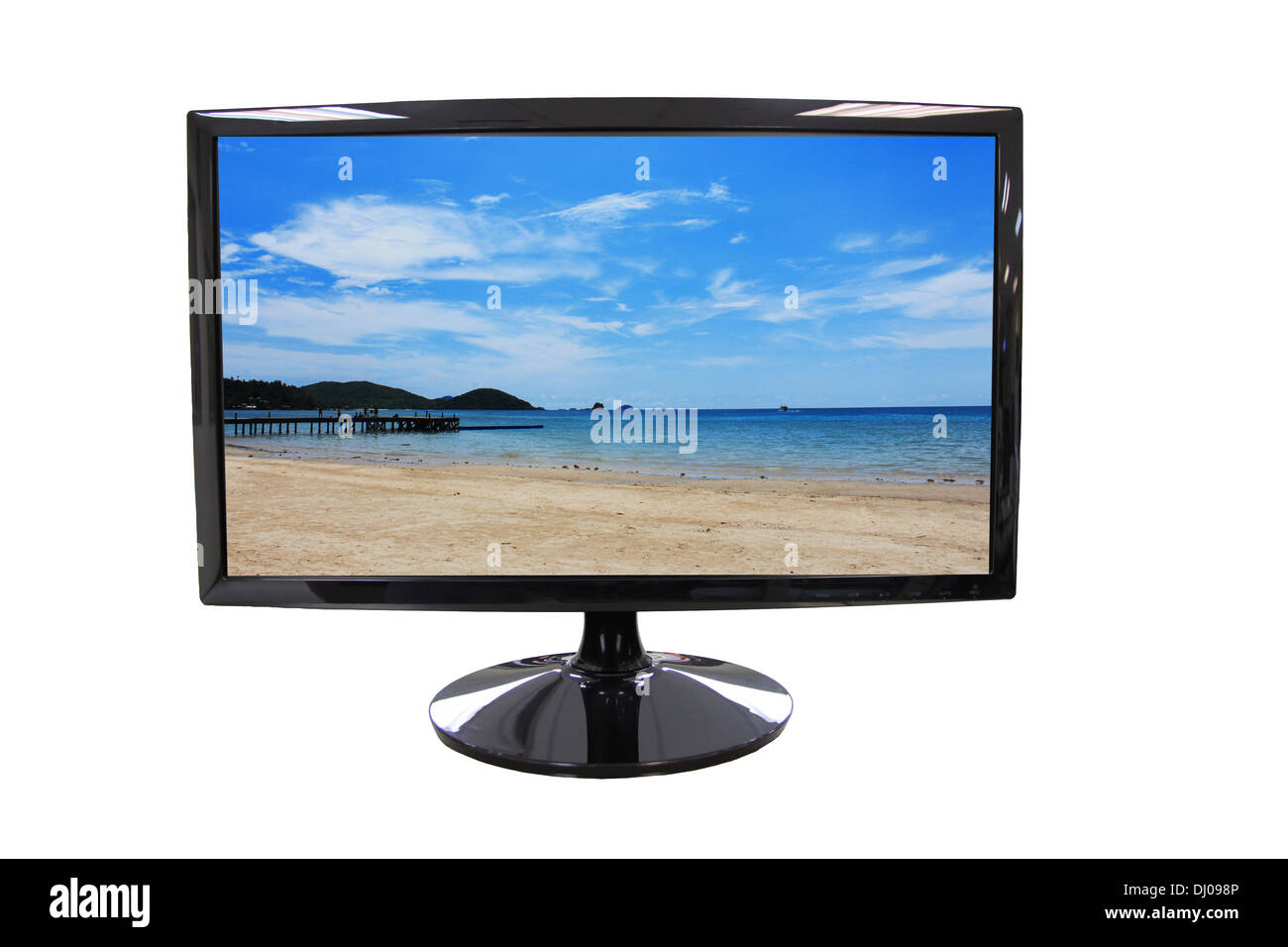 Bild Strand in dem Computer-Bildschirm auf weißem Hintergrund. Stockfoto