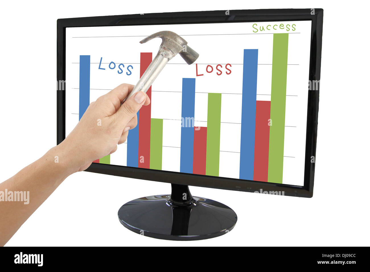 Geschäft ohne Verlust in Frame Computerbildschirm auf weißem Hintergrund. Stockfoto
