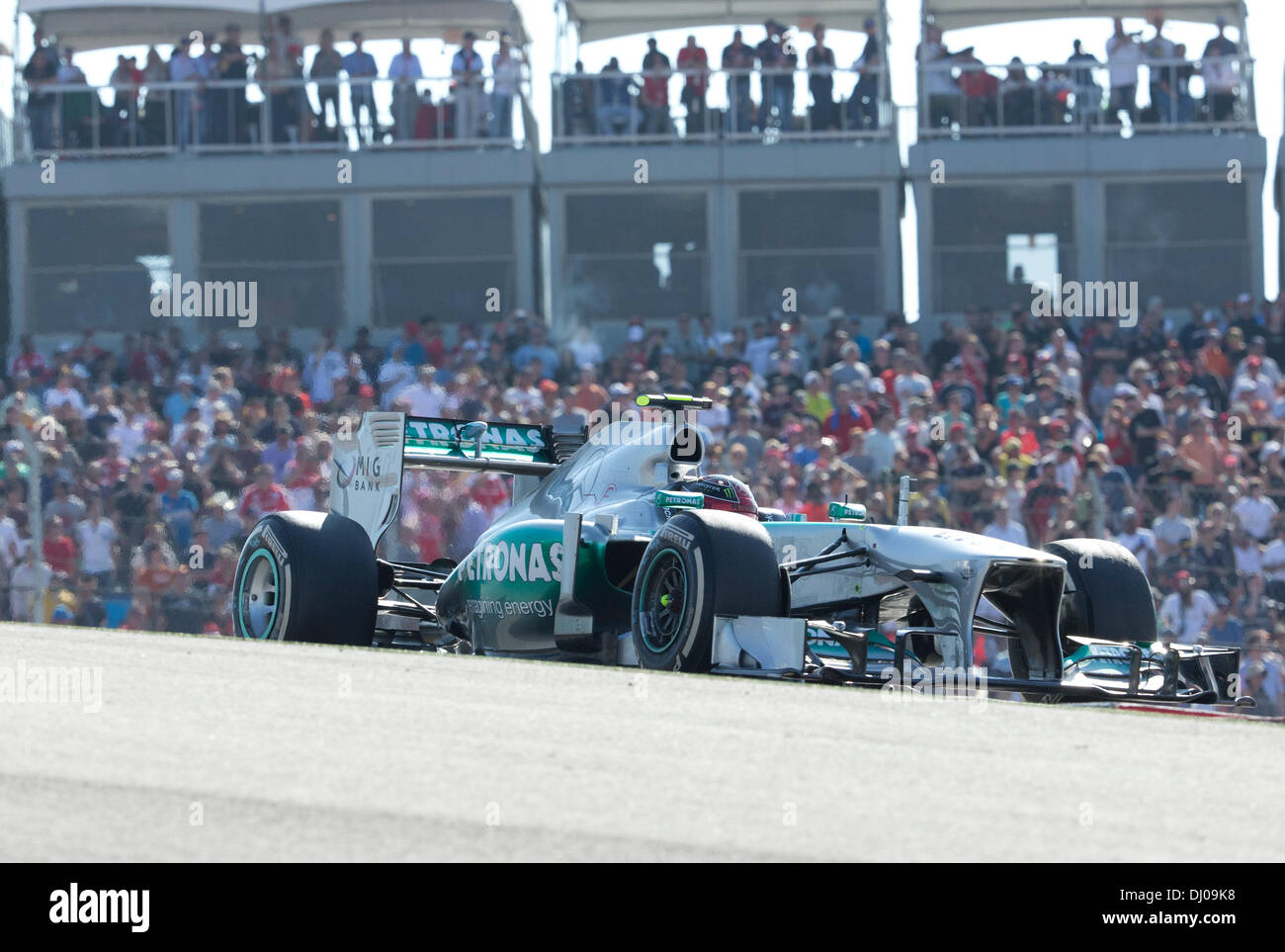 Fahrer Nico Rosberg von Mercedes AMG Petronas Formel 1 US-Grand Prix auf dem Circuit of the Americas in der Nähe von Austin, TX. Stockfoto