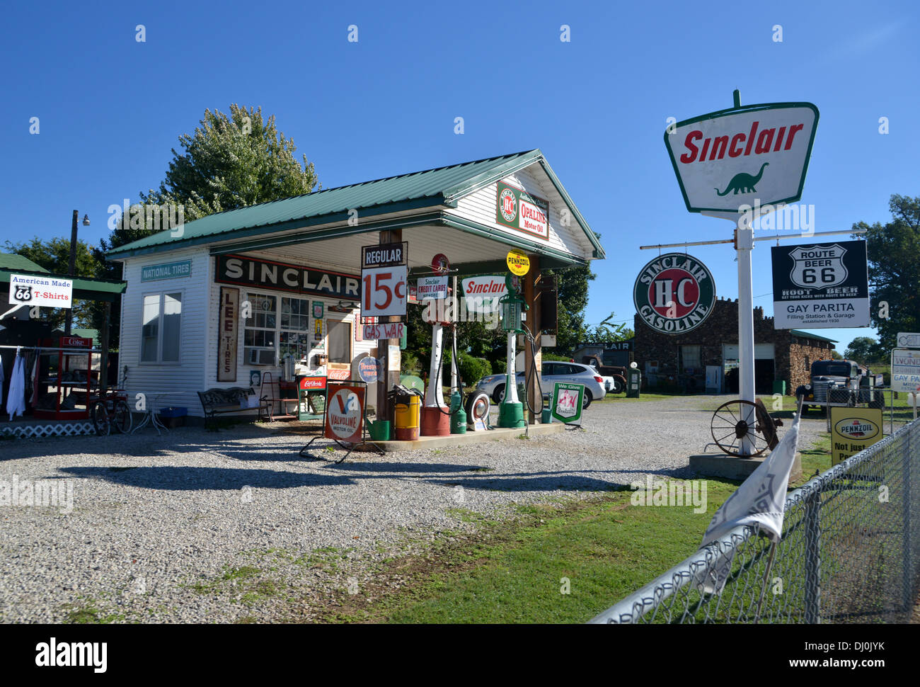 Gay Parita Sinclair-Tankstelle auf der historischen Route 66, Missouri Stockfoto Gay Parita Sinclair-Tankstelle auf der historischen Route 66, Missouri Stockfoto
