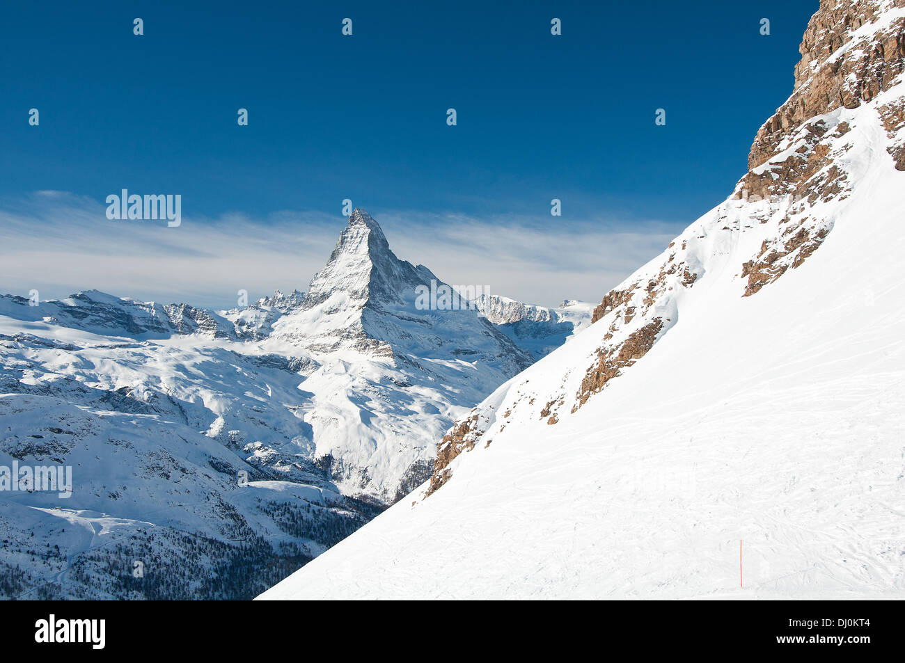Skipiste mit Matterhorn im Hintergrund Stockfoto