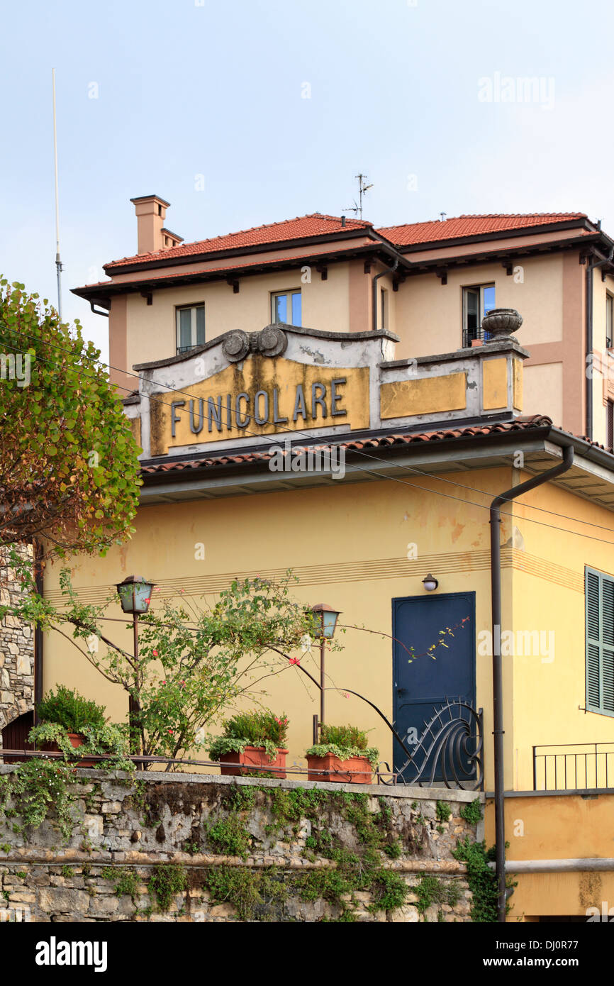 Die Funicolare Station in Bergamo Alta, Italien. Stockfoto