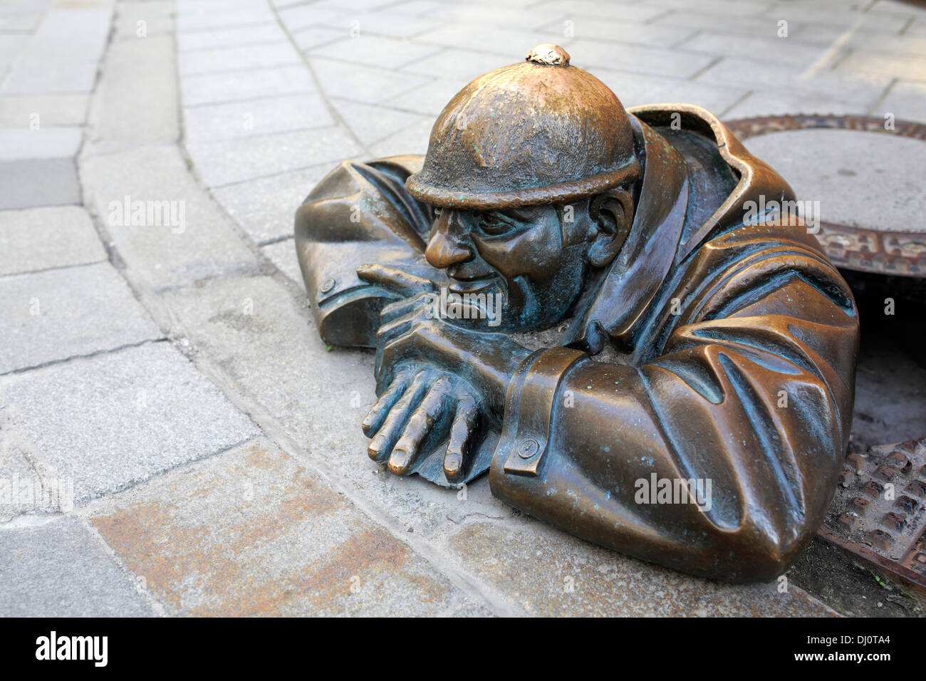 Statue von Cumil, glücklich Abwasser Arbeiter, Bratislava, Slowakei Stockfoto