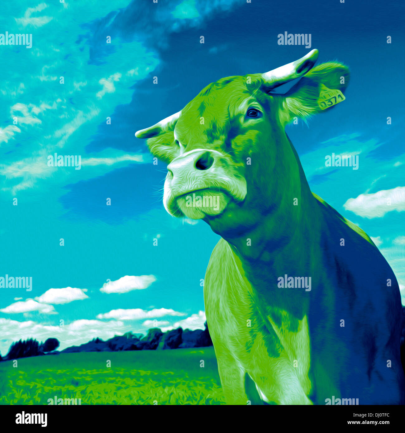 Kuh-Portrait im Pop-Art-Stil. Portrait de Vache Façon Pop-Art. Stockfoto