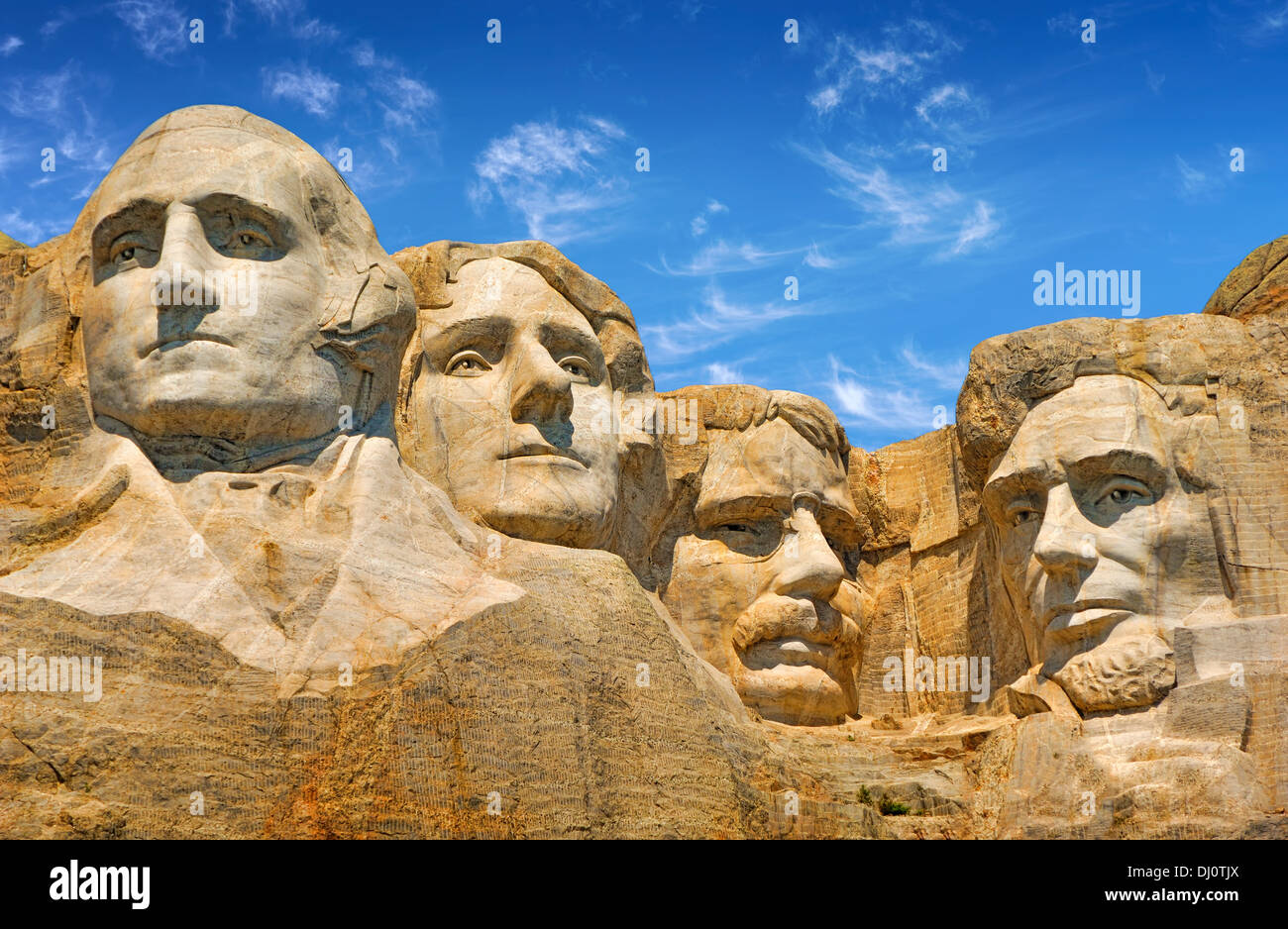 Schnitzen begann am erstaunlichen Mount Rushmore National Memorial in 1927 am Mount Rushmore, South Dakota, USA. Stockfoto