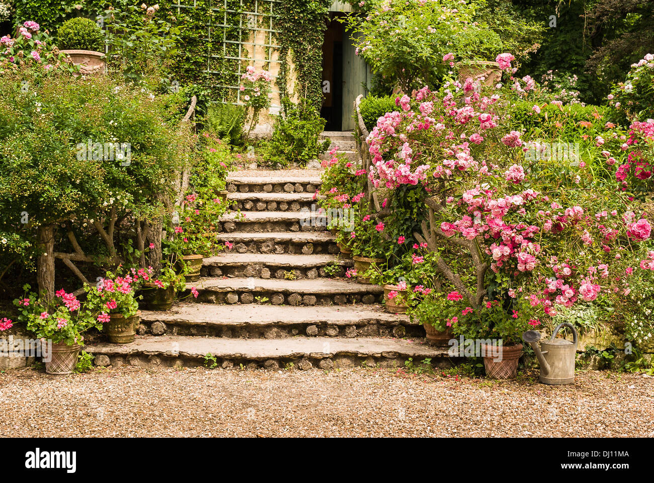 Garten-Schritte im Hotel Baudy Garten in Giverny Normandie Frankreich EU Stockfoto