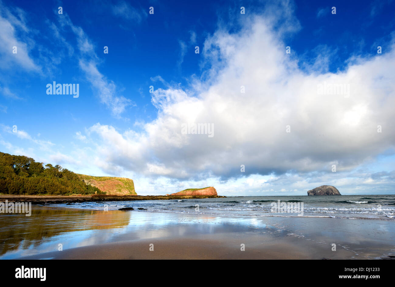 Bass Rock aus Oxroad Bay, East Lothian, Schottland, Großbritannien. Stockfoto