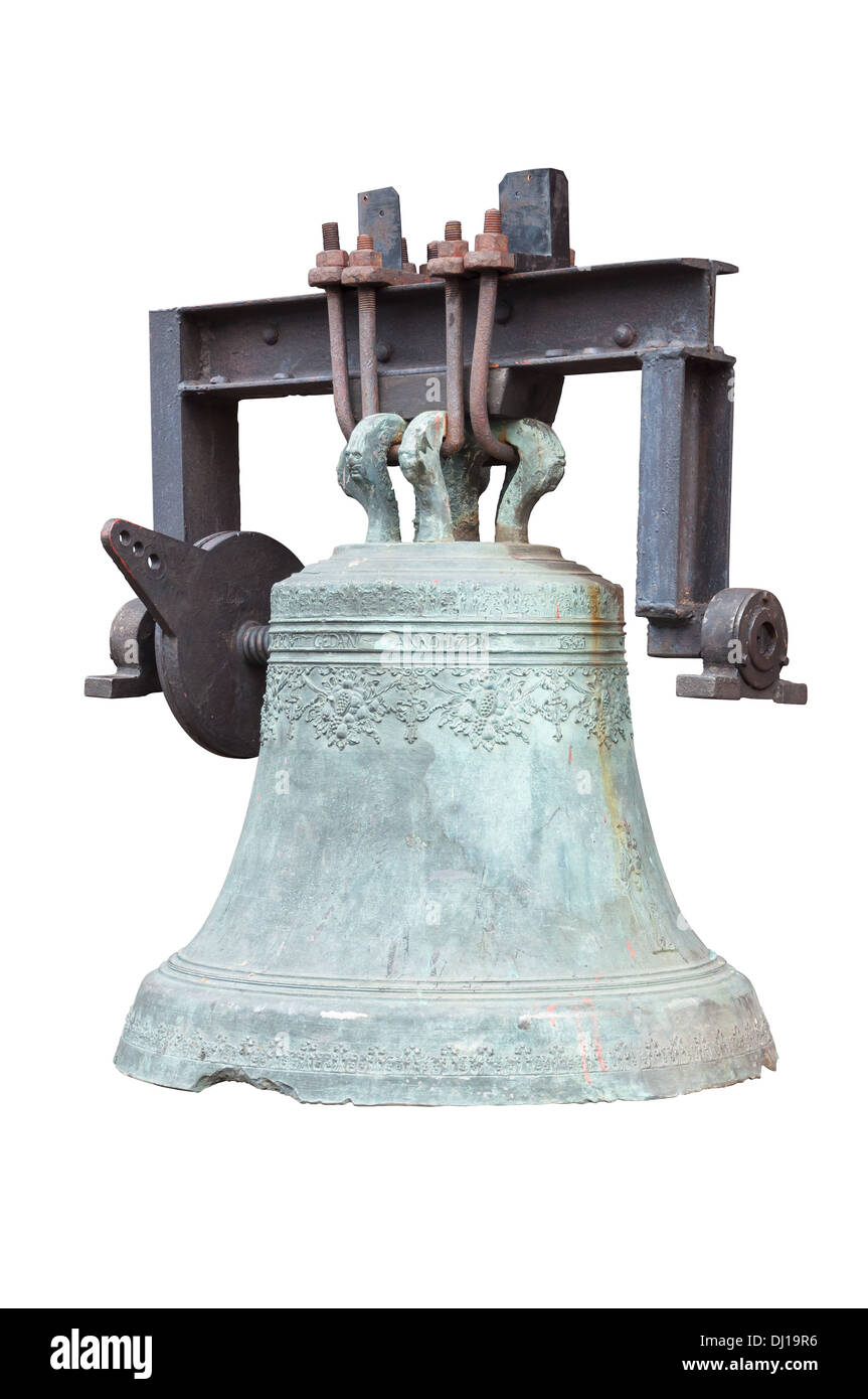 Alte Bronze Glocke isoliert auf weißem Hintergrund Stockfoto