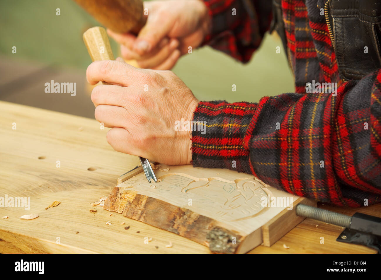 Volkskunst: Holzschnitzerei Handarbeit Stockfoto