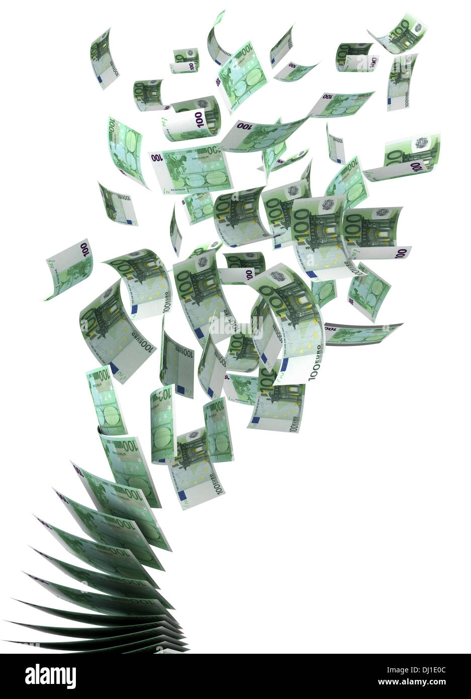 Euro (isoliert mit Beschneidungspfad) fliegen Stockfoto