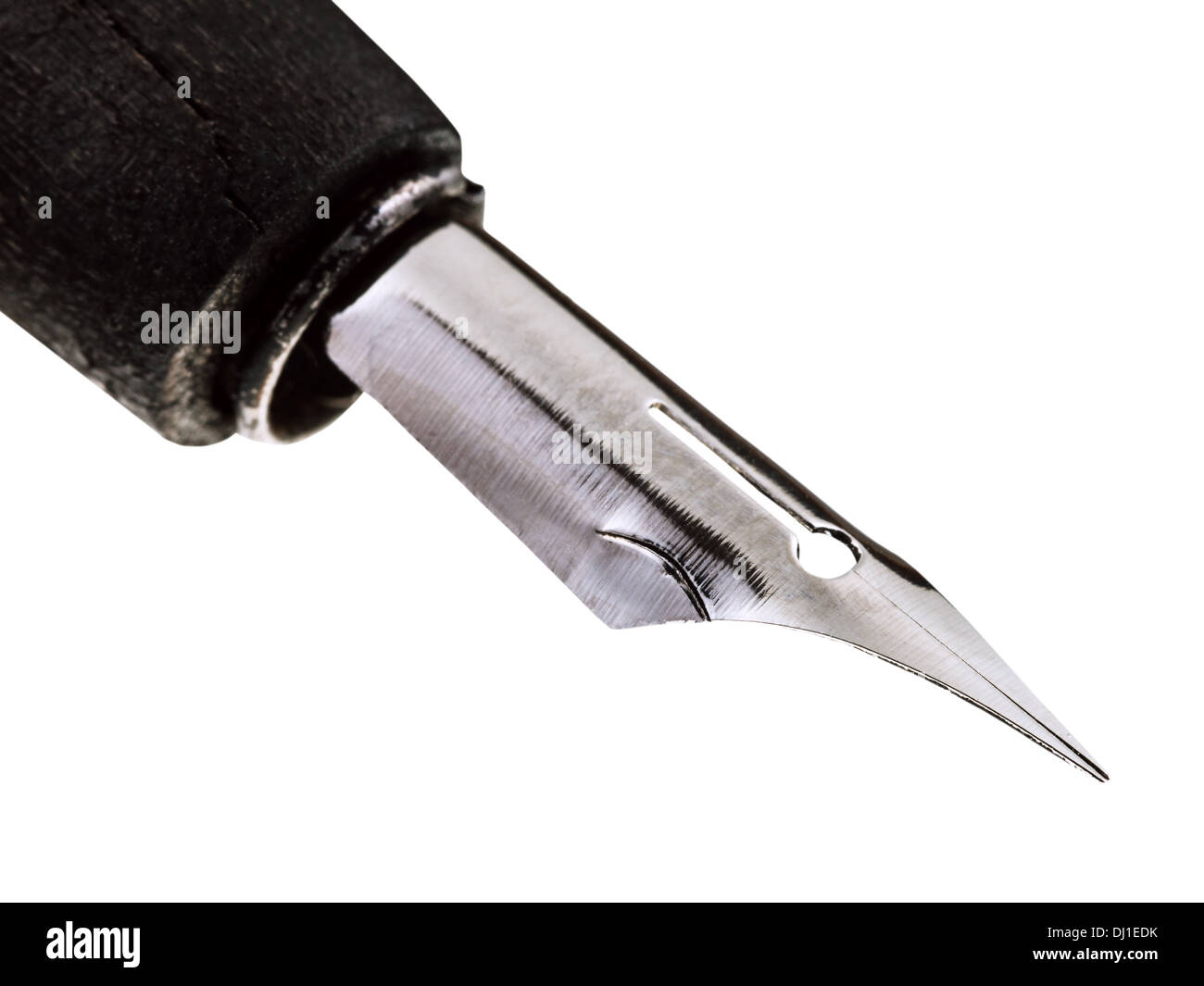 scharfe Stahlfeder des Zeichnens Stift Nahaufnahme isoliert auf weißem Hintergrund Stockfoto