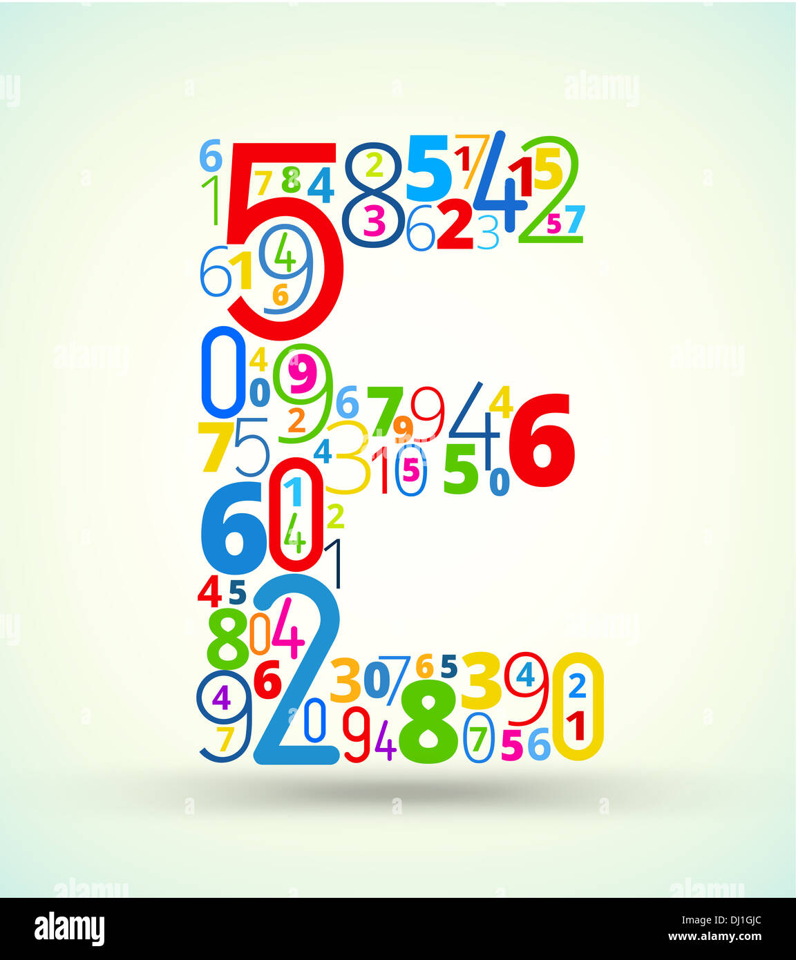 Buchstabe E, farbige Vektorschrift von Zahlen Stockfoto