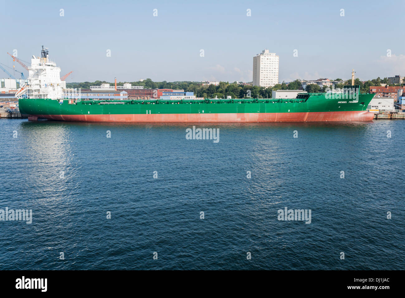 Mosel Trader Containerschiff am Kieler Hafen verankert Stockfoto