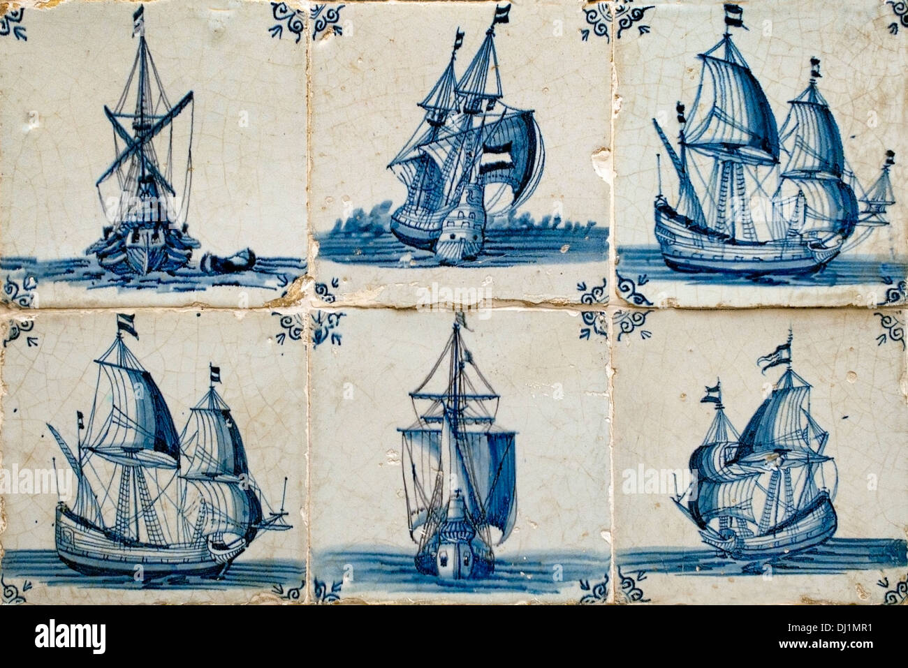 Segeln Schiff Boot holländischen Fliesen blau Fliese 17. Jahrhundert Niederlande Holland Museum Stockfoto