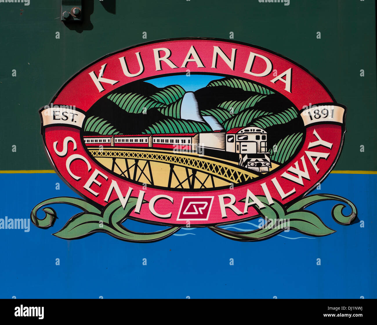 Malerei auf der Beförderung von Kuranda Scenic Railway von Kuranda nach Cairns, Australien Stockfoto