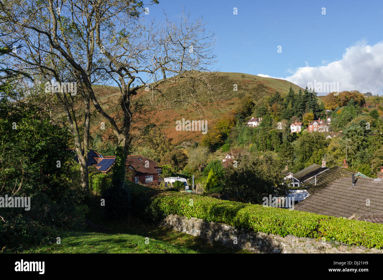 Blick auf die Shropshire Hügel aus der Stadt Kirche Stretton Stockfoto