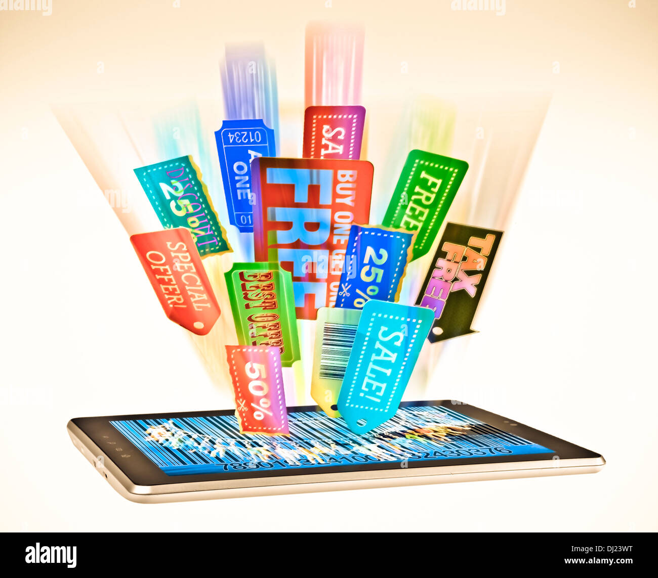 Verkauf-Tags, Tablet-PC-Konzept Stockfoto