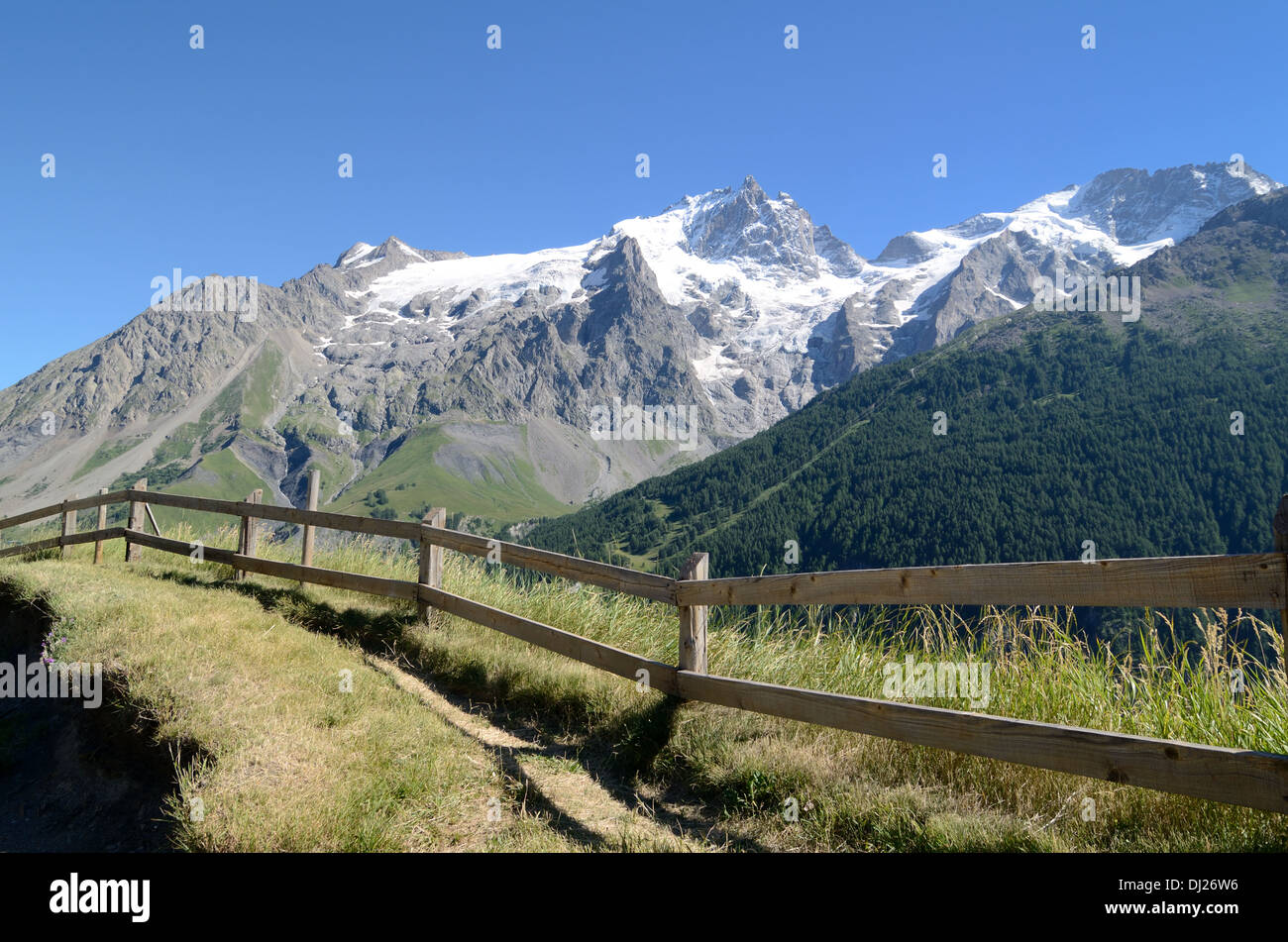 La Meije Peak & Glacier Ecrins Nationalpark La Grave Hautes-Alpes französische Alpen Frankreich Stockfoto