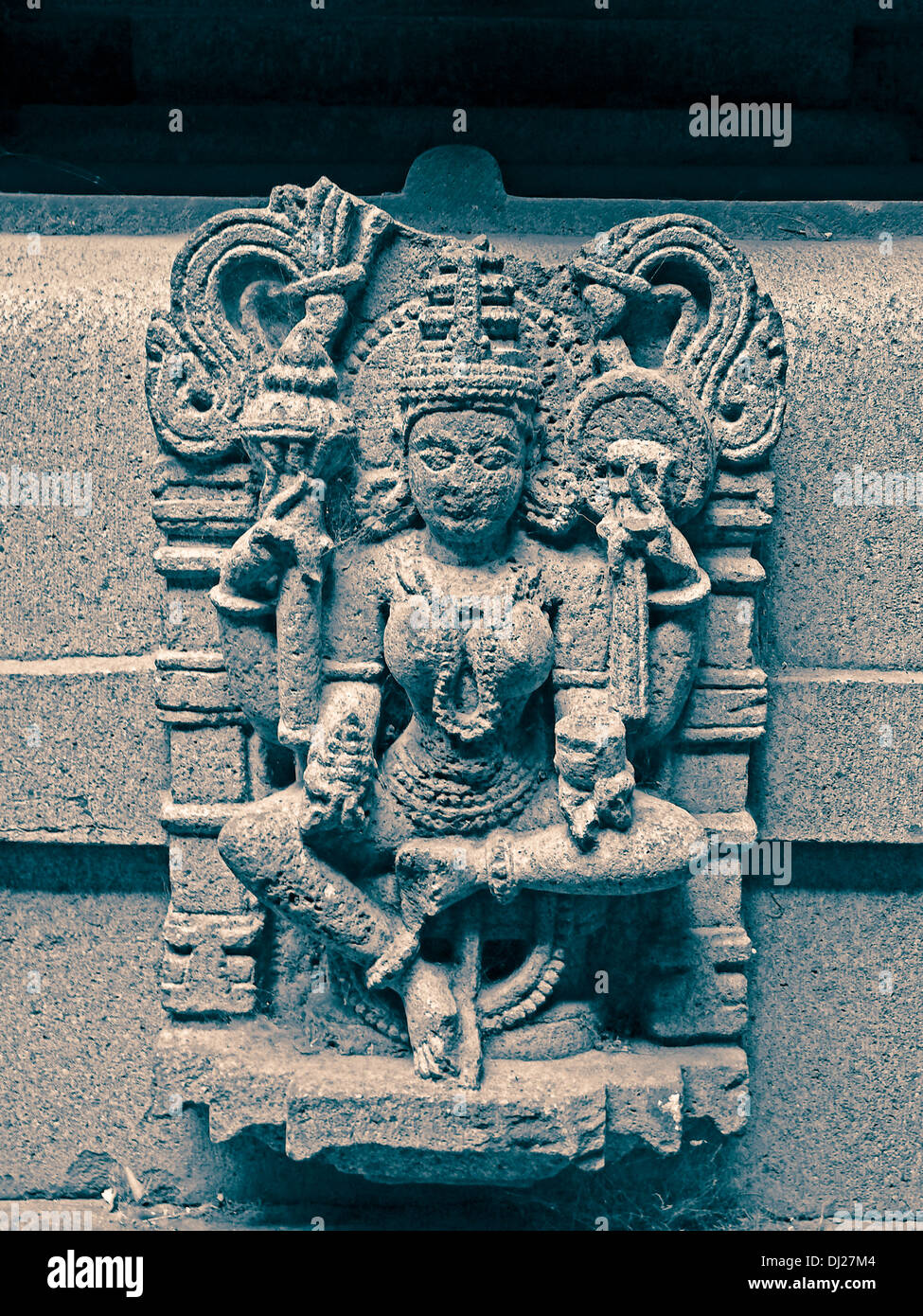 Zerstörten Skulptur am Bhuleshvar Tempel, Yawat, Maharashtra, Indien Stockfoto