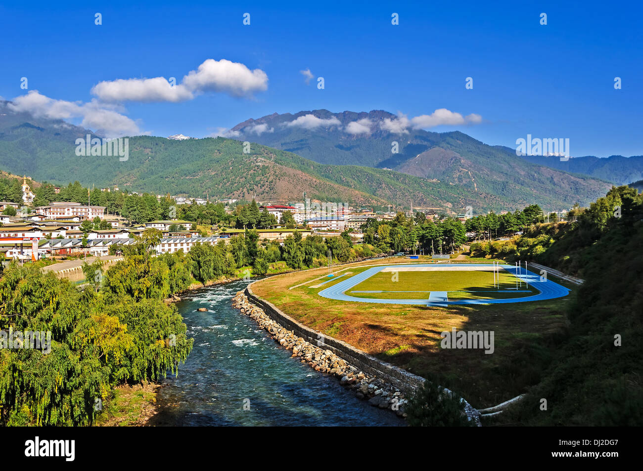 Ansicht von Thimphu, Thimpu Stadt und Hauptstadt von Bhutan ist Umgebung Stockfoto