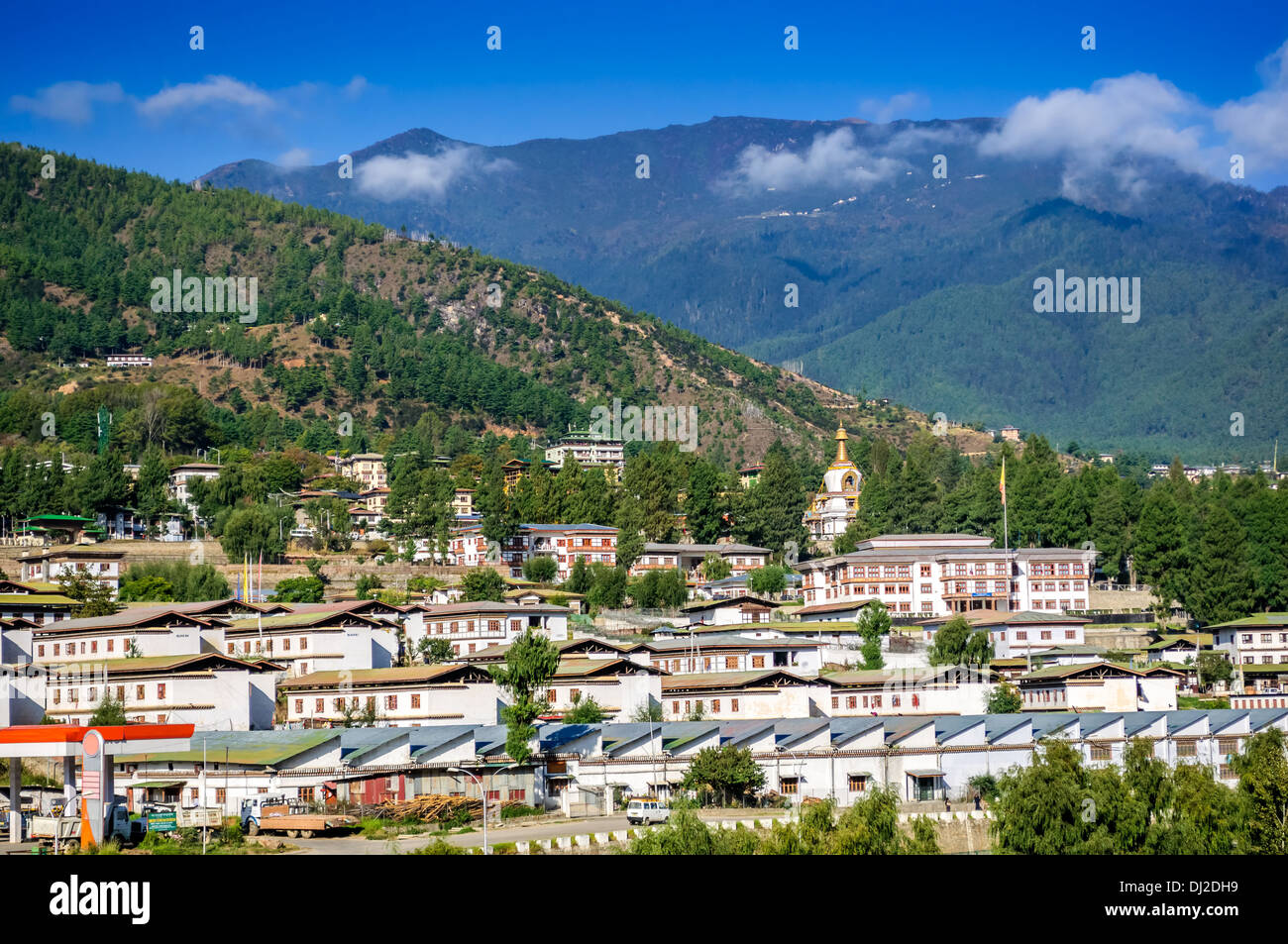 Ansicht von Thimphu, Thimpu Stadt und Hauptstadt von Bhutan ist Umgebung Stockfoto