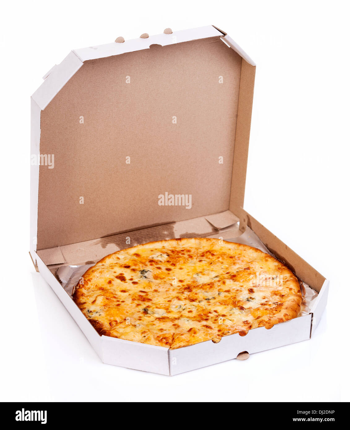 Leckere Pizza in Feld isoliert auf weiss Stockfoto