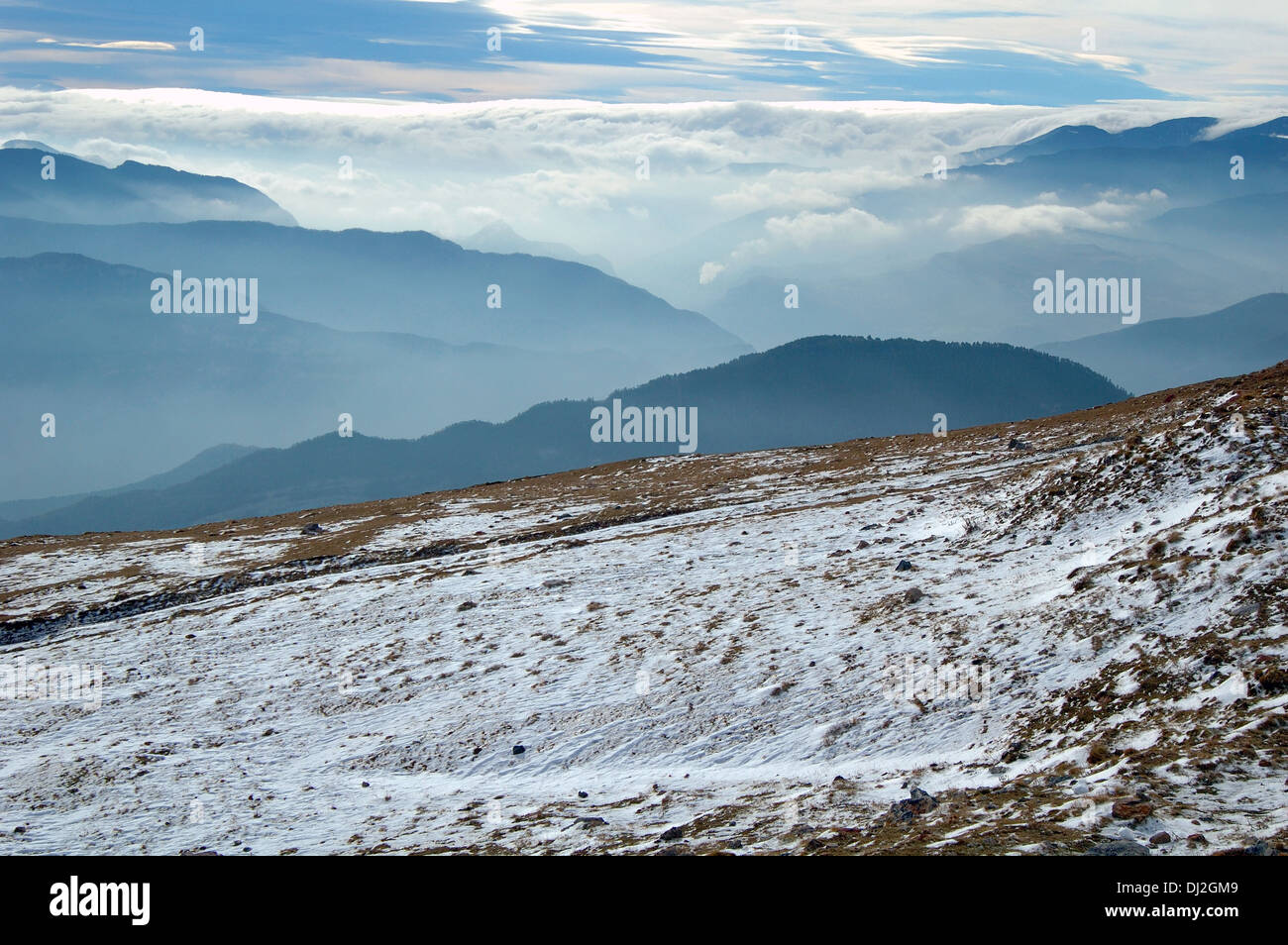 Pyrenäen erste Schnee der Saison, Spanien Stockfoto