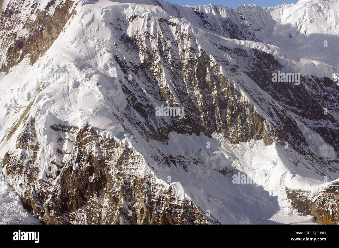 Flug über die höchsten Gipfel in Alaska Stockfoto