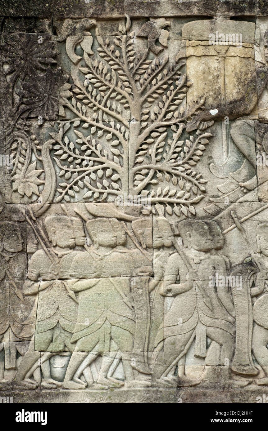 Szenen aus einer militärischen Prozession, Angkor Stockfoto