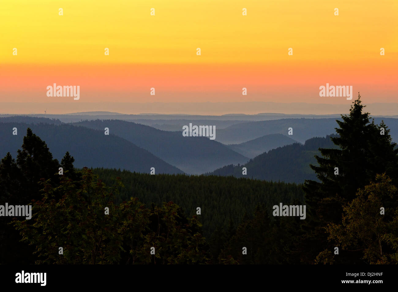 Sonnenaufgang über dem Schwarzwald Deutschland Stockfoto