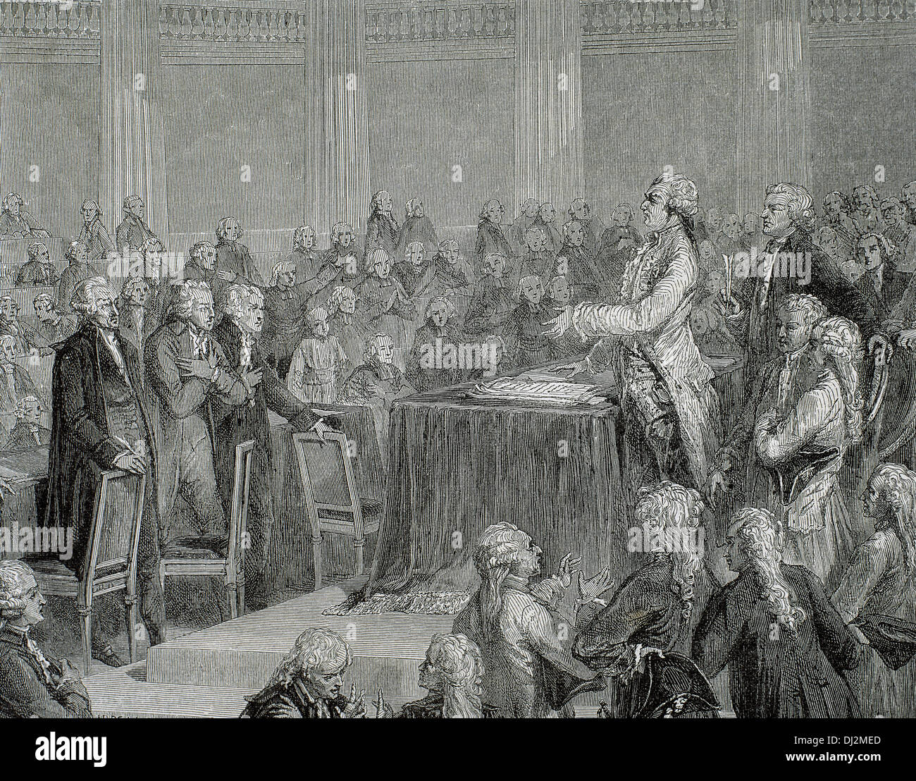 Frech-Revolution 1787-1799. Louis XVI war gezwungen, die Verfassung von 1791 von der Nationalversammlung. Gravur. Stockfoto