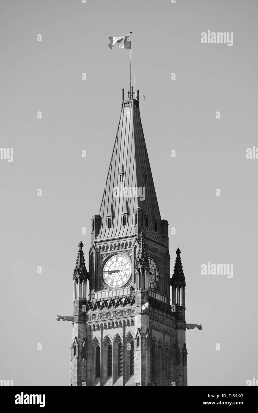 Parliament Hill Gebäude in schwarz und weiß in Ottawa, Kanada Stockfoto