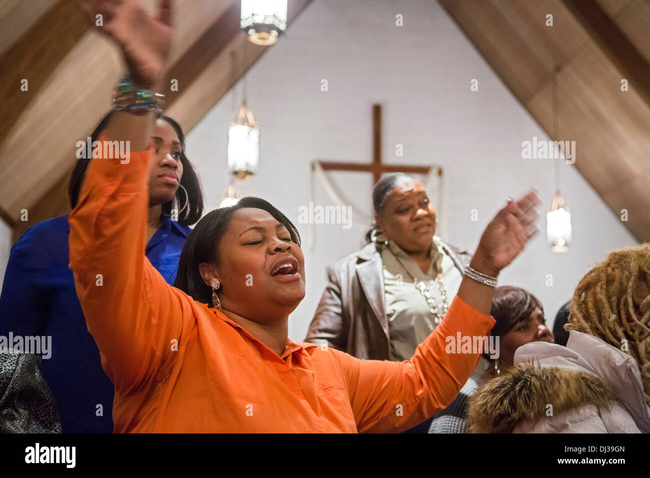Detroit, Michigan - Gospel-Konzert am Frieden und Wohlwollen Baptist Church. Stockfoto
