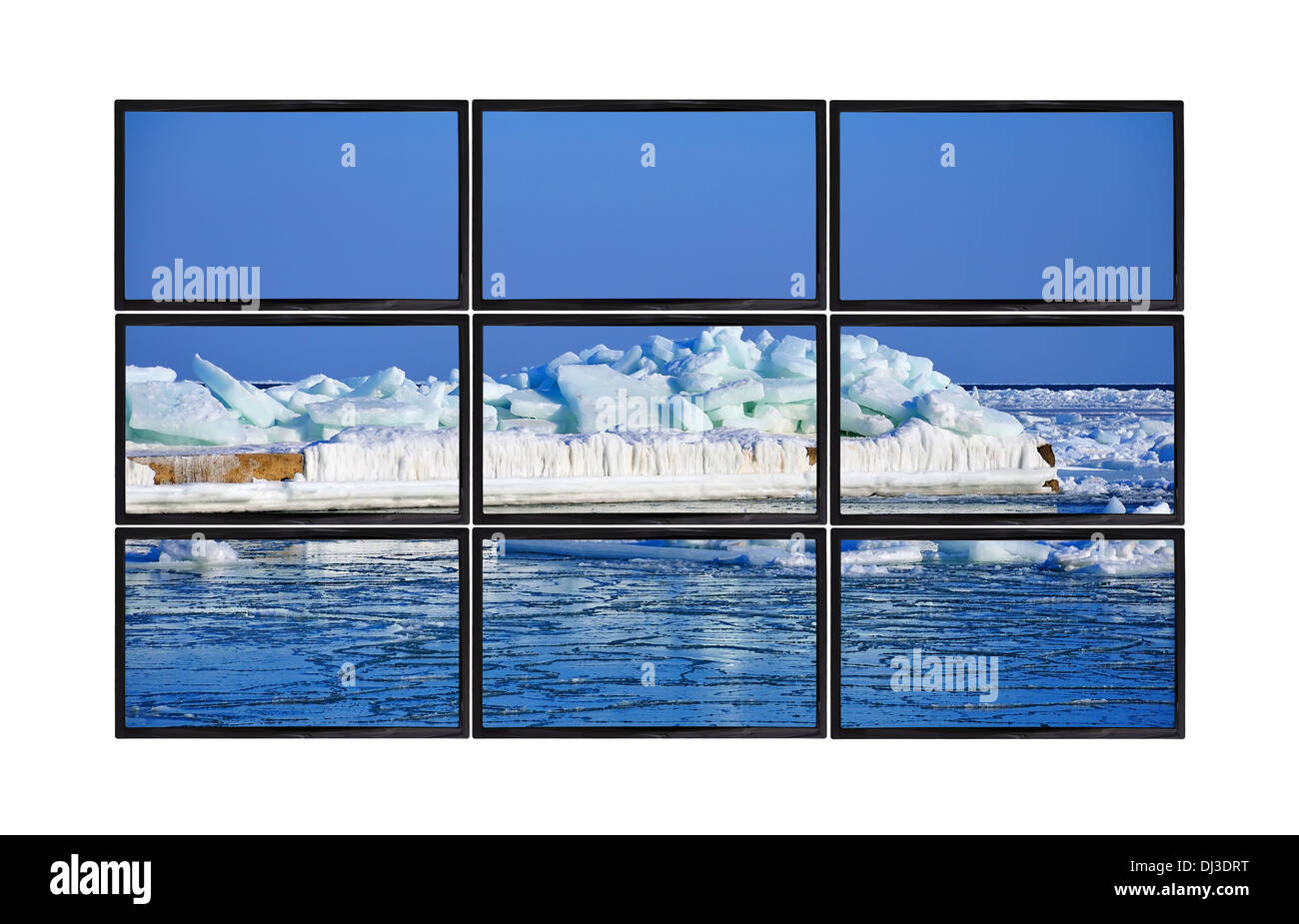 schwarzen flat Panels mit Pierce in Eis eingefroren Stockfoto