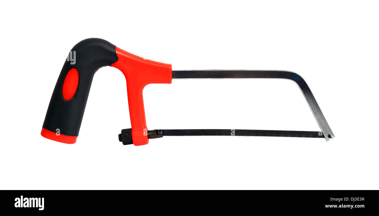 roten Laubsäge auf weißem Hintergrund Stockfoto