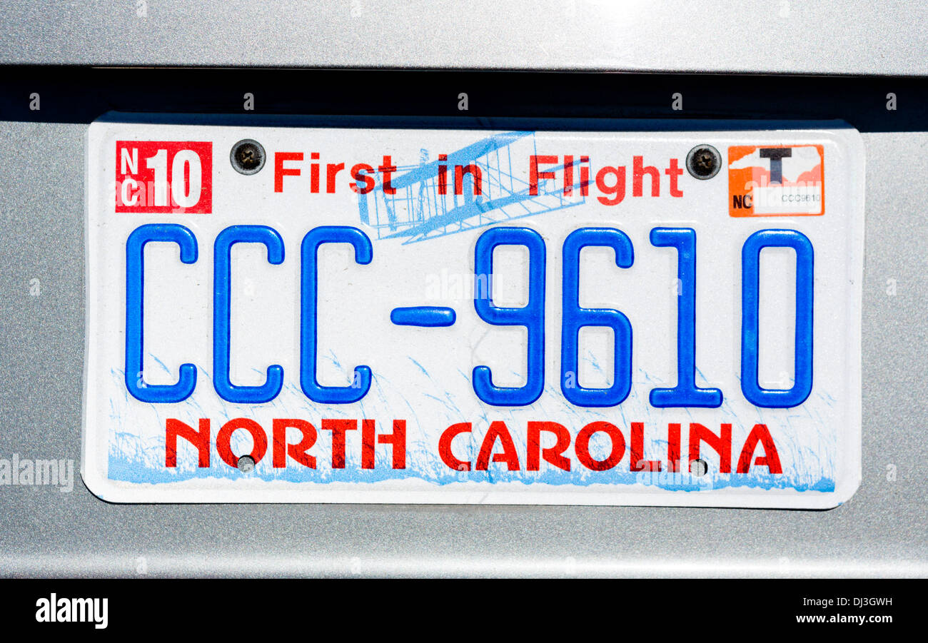 North Carolina State Nummernschild, USA Stockfoto